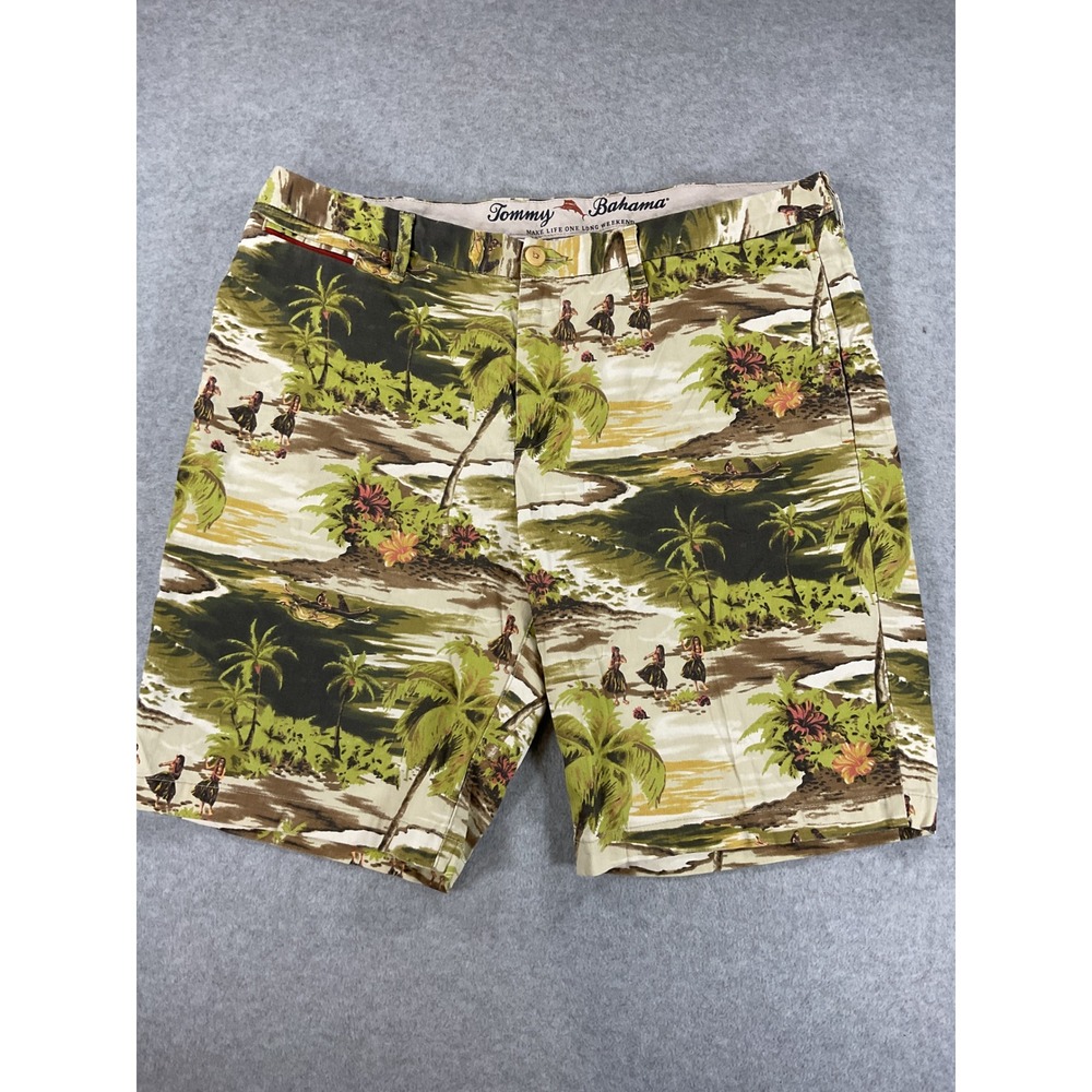 Tommy Bahama Men 38 Hawaiian Hula Dancer Palm Tree Print Cotton Shorts 2476